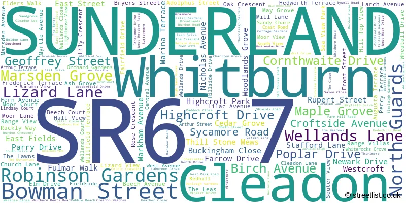 A word cloud for the SR6 7 postcode